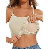 Komfokore Womens Camisole Tank with Built in Bra Ribbed Camisole Tops Spaghetti Straps Tank Tops