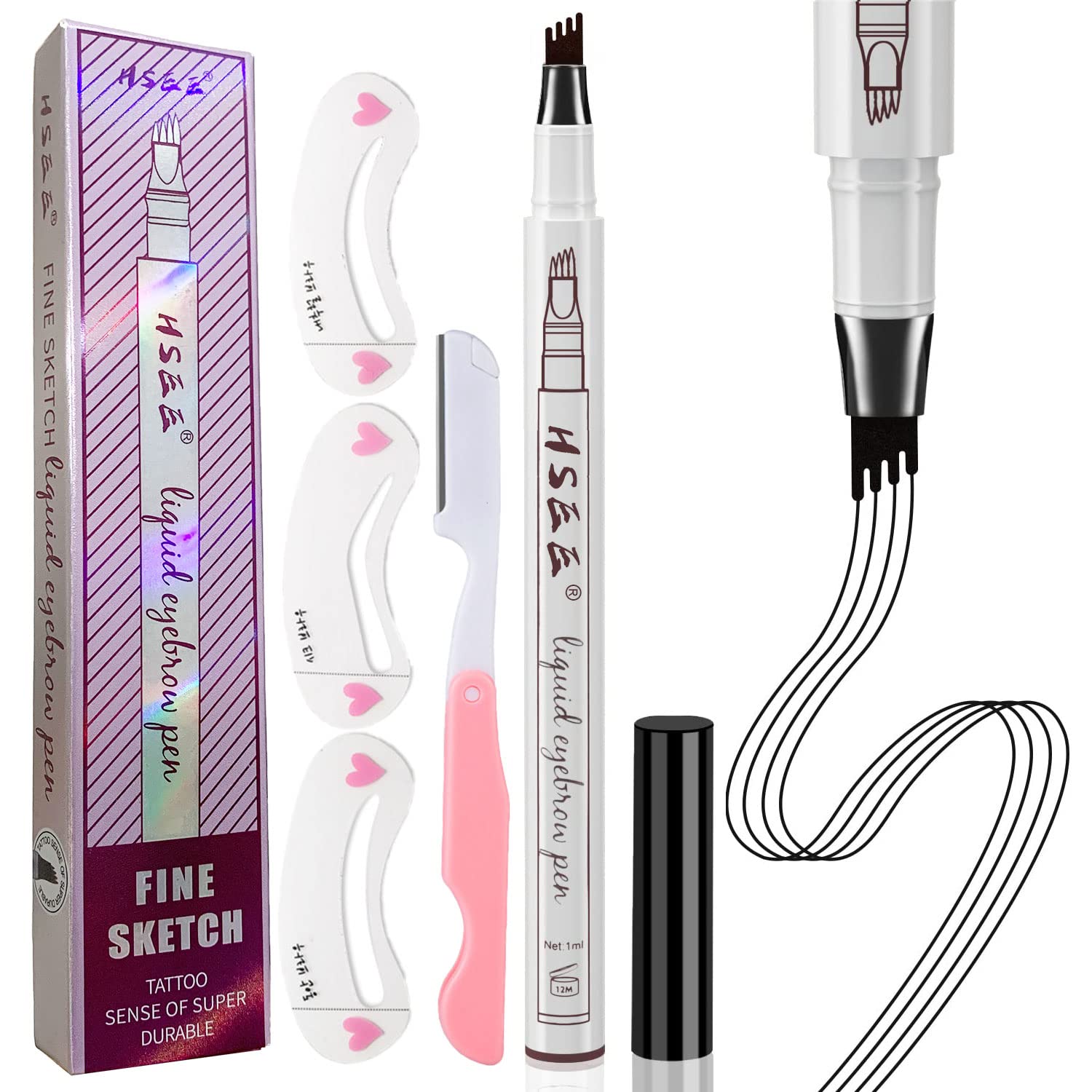 HSEE Eyebrow Pencil - Eyebrow Tattoo Pen - Microblading Eyebrow Pencil - Waterproof, Creates Natural Looking Eyebrows Effortlessly and Stays on All Day, 1 Count, Black
