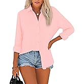Diosun Womens Button Down Shirts Long Sleeve Cotton Stylish Gauze Tops Casual Loose Fit Blouses with Pocket