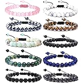 SONNYX 10PCS 8mm Semi-Precious Gemstone Bracelets Set Natural Stone Bracelets for Women Men Round Beaded Adjustable Stretch Crystal Bracelets