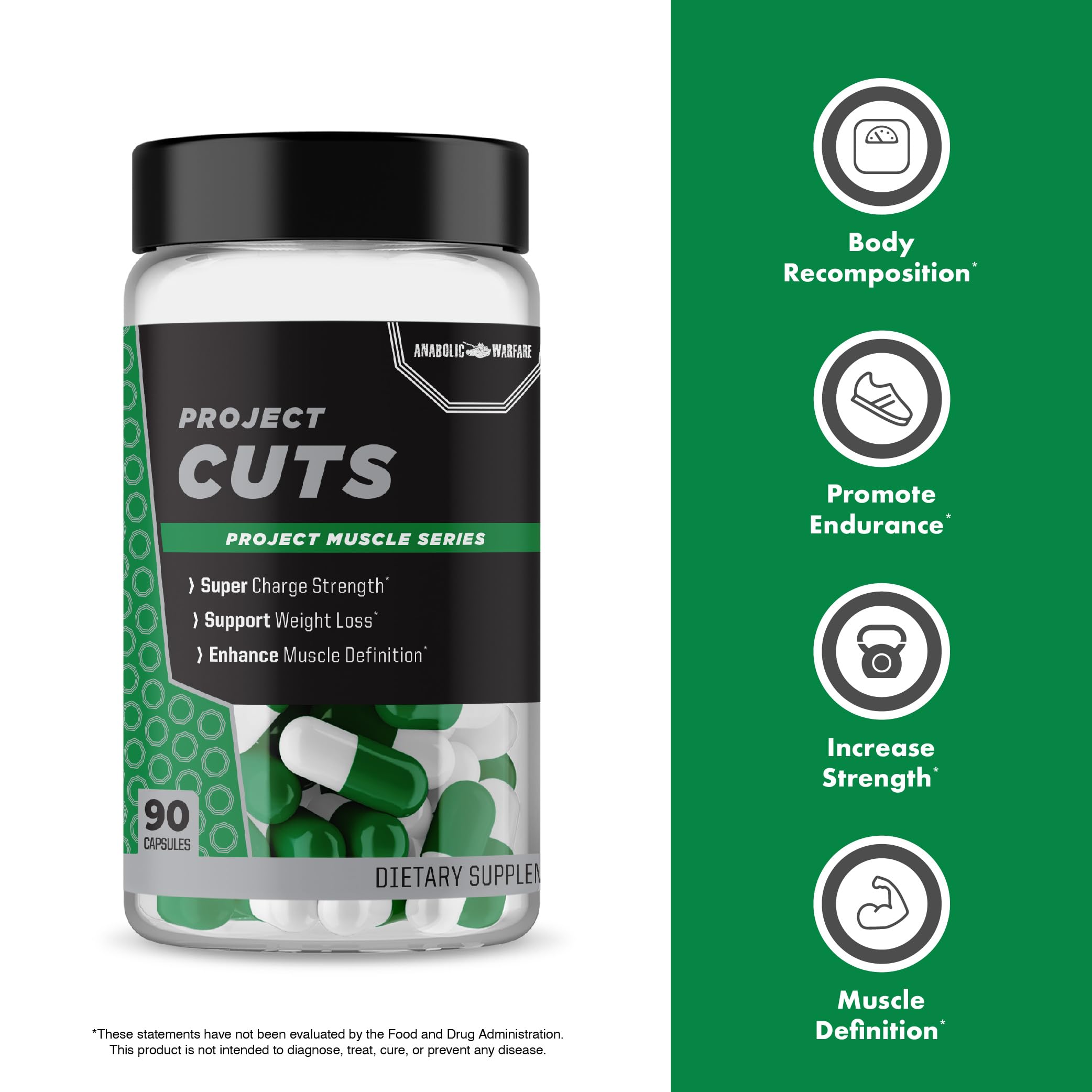 Anabolic Warfare Project Cuts, Body Recomposition, Muscle Definition, Stimulant-Free, Made with Botanicals* (90 Capsules)