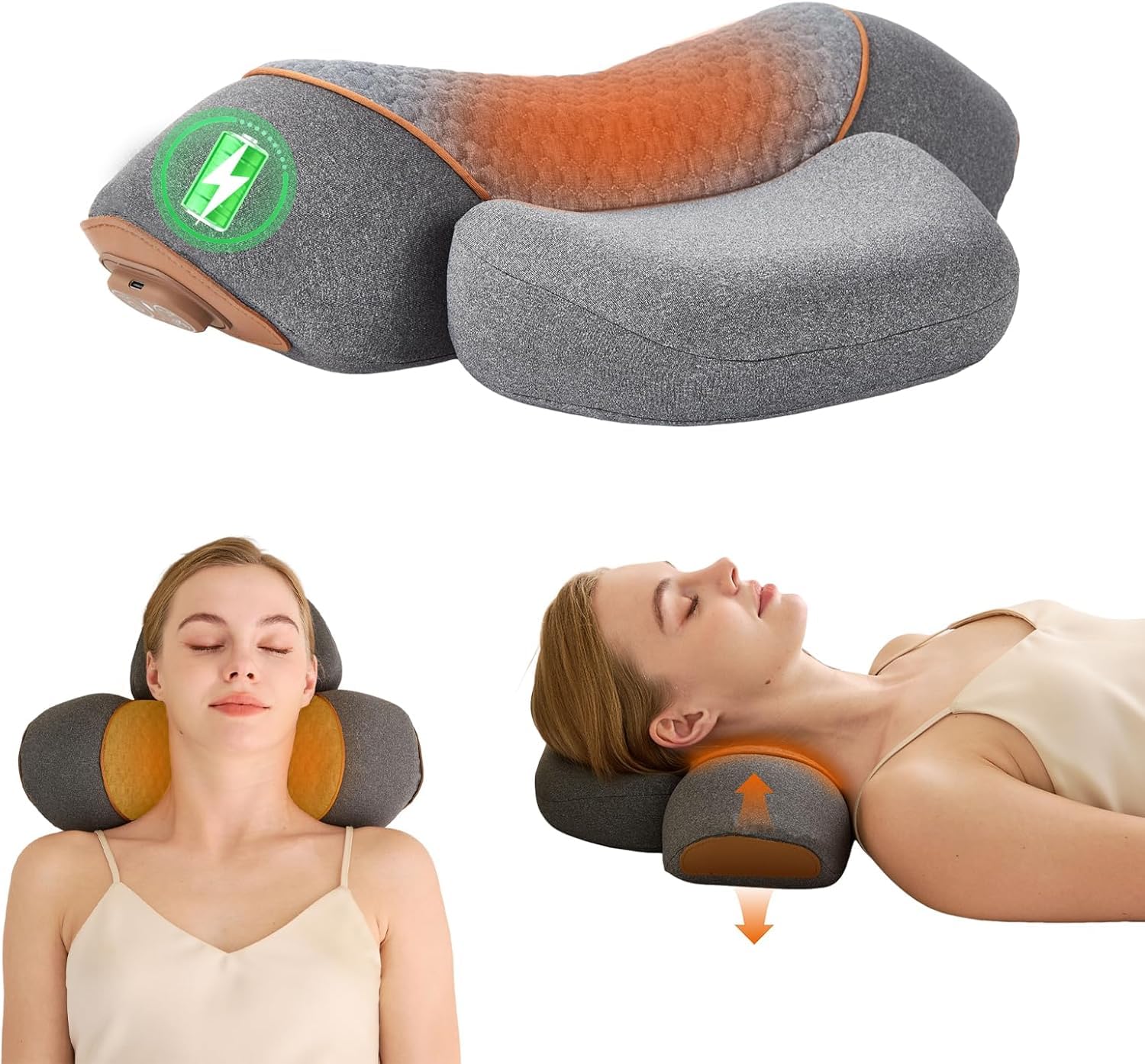 Photo 1 of Bfhosehold 3-in-1 Rechargeable Neck Massager Pillow with Heat Vibration & Traction Massager for Neck Pain and Hump Relief, Gifts for Men Women Home Office Travel