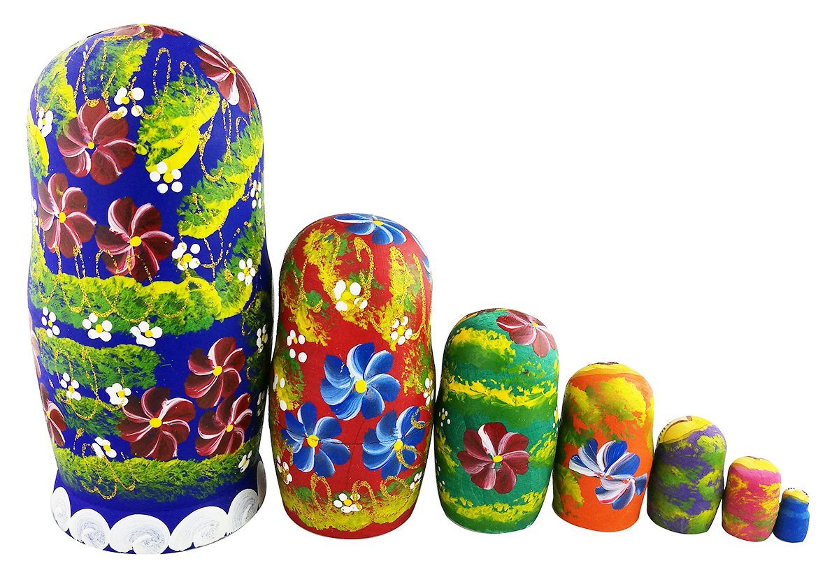 Winterworm® Set of 7 Berries and Flowers Patterns Wooden Nesting Dolls Matryoshka Russian Doll