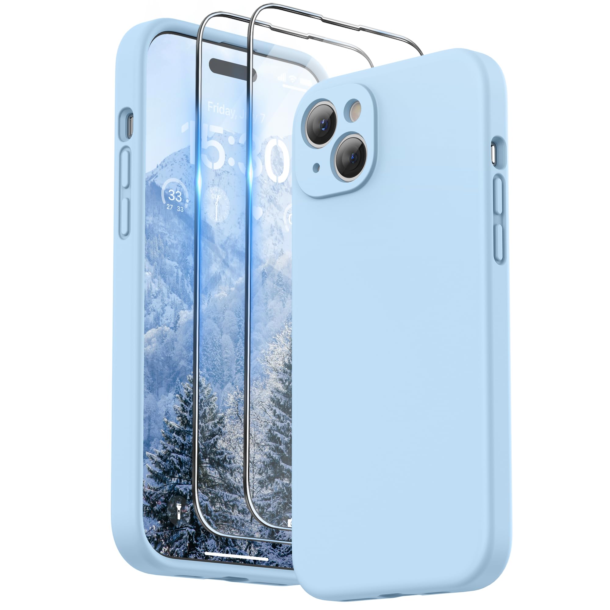 SURPHY Design for iPhone 15 Plus Case, Liquid Silicone Protection for Each Lens [2 x Screen Protectors & 1 x Lanyard] Shockproof Cover for iPhone 15 Plus 6.7 inch 2023 (Light Blue) — image 1