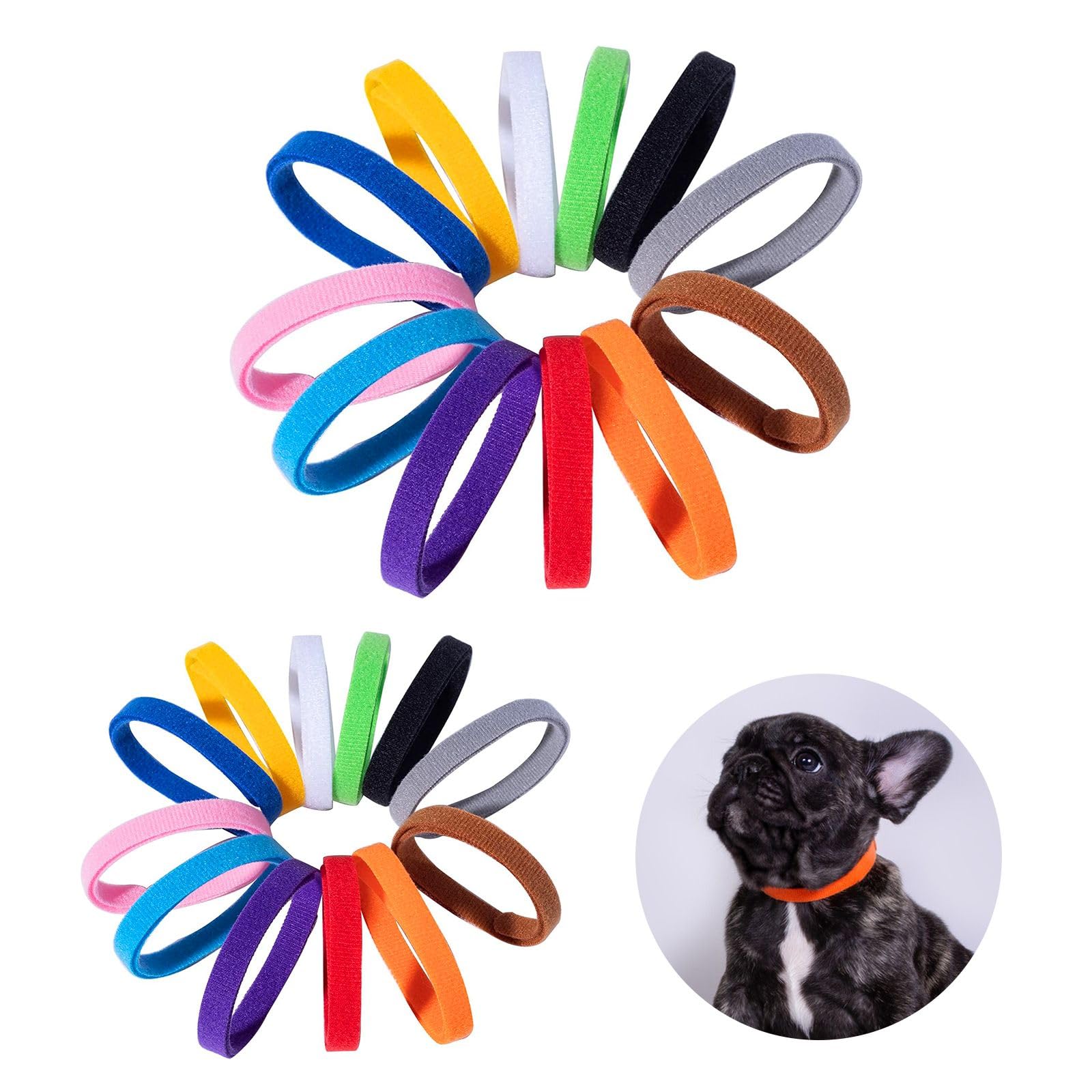 24pcs collars in 2 sizes Adjustable Puppy ID Collars, Identification Collars for Newborn Kitten Bands, Soft and Reusable Dog ID Collars for Pets (Multi-Colour)