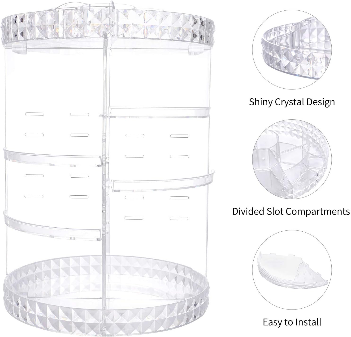 Deksias 360 Rotating Makeup Organizer, Adjustable Carousel Acrylic Storage,Large Capacity Spinning Cosmetics Display Case for Bathroom,Bedroom,Dresser or Vanity Countertop (Clear): Home Improvement