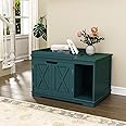 PUPETPO Flip Top Cat Litter Boxes Enclosure Covered Litter Box Hidden Furniture Wooden Cat Washroom Cabinet for Kitty, Medium and Large Cat Green