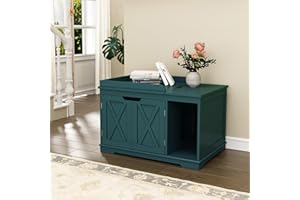 PUPETPO Flip Top Cat Litter Boxes Enclosure Covered Litter Box Hidden Furniture Wooden Cat Washroom Cabinet for Kitty, Medium and Large Cat Green