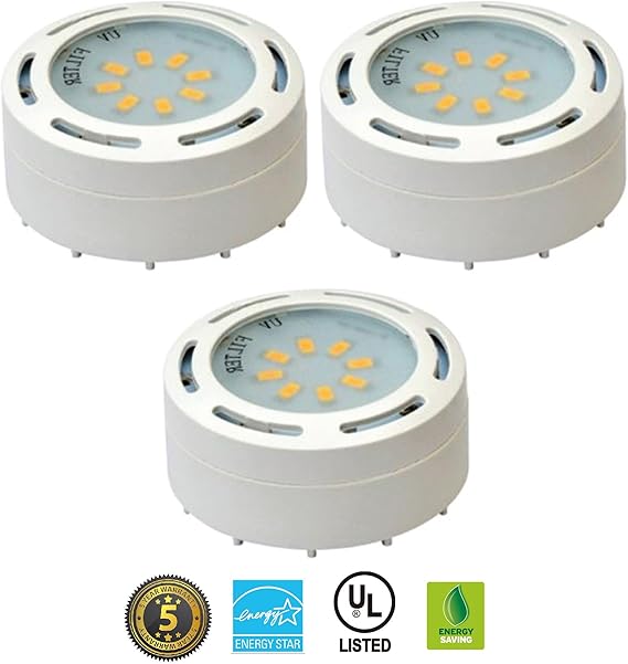 120V LED Puck Lights 3 Pack Kit Warm White Dimable (White, 3K