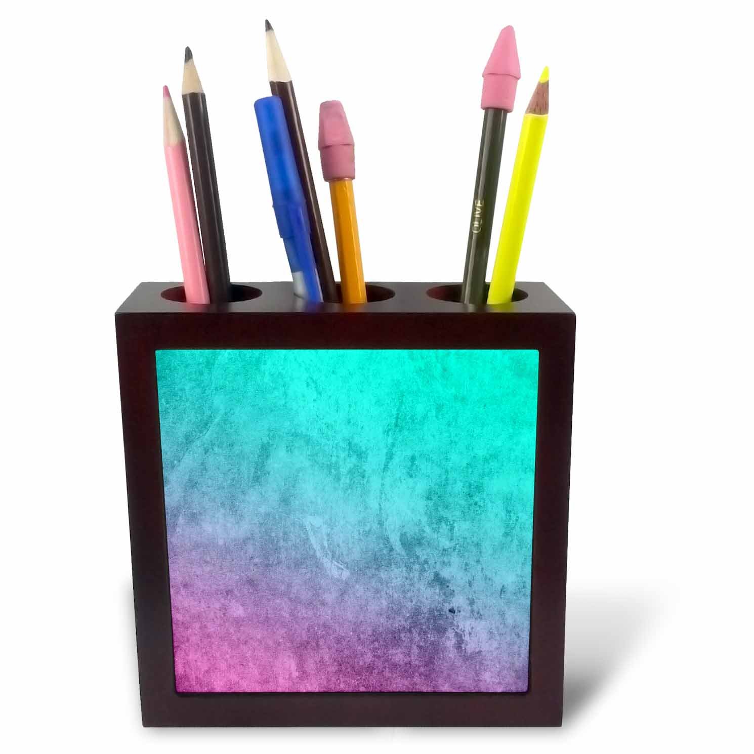 3dRose ph_239886_1 5-Inch "Watercolour Background" Tile Pen Holder - Turquoise/Purple/Pink
