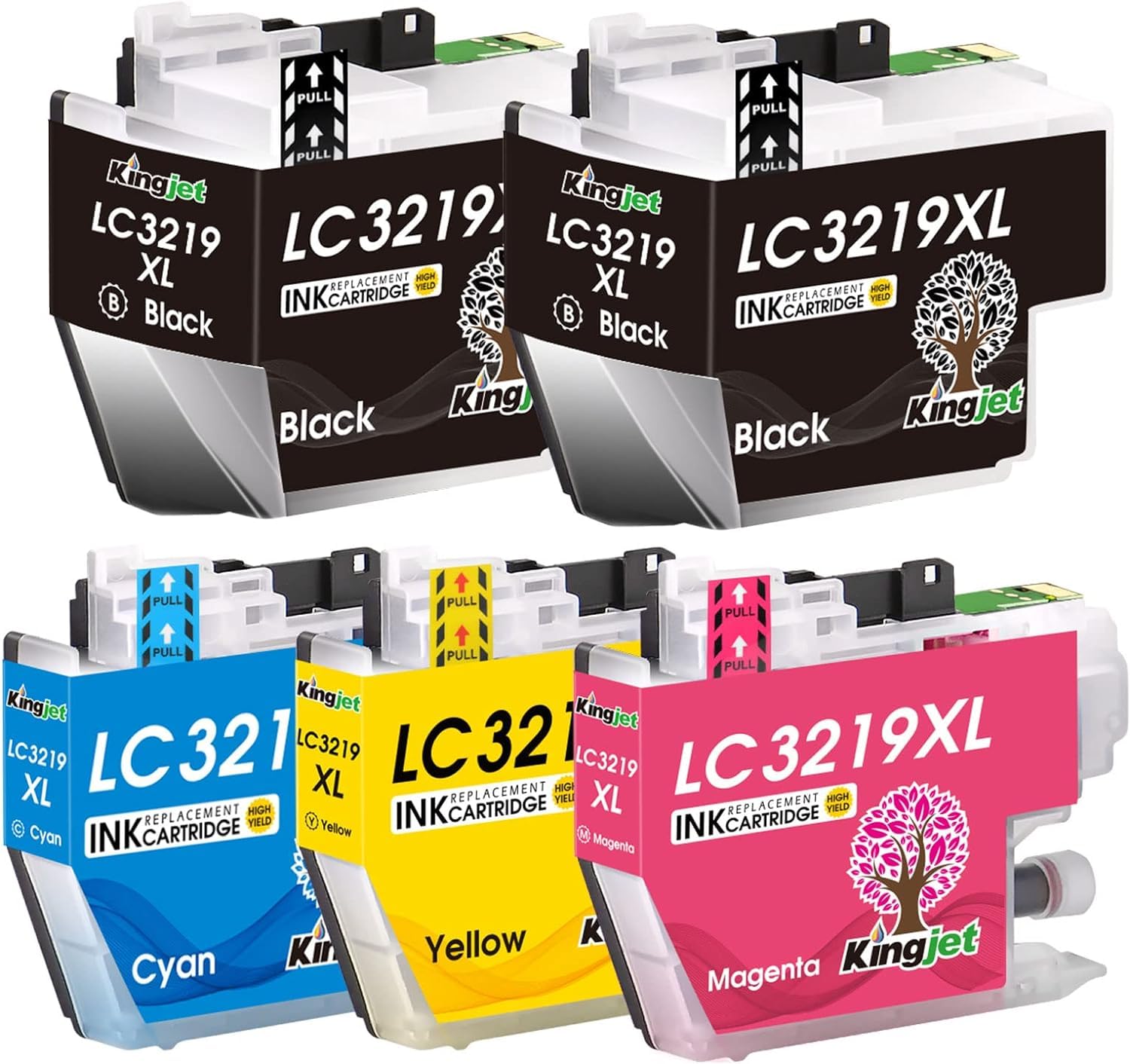 KINGJET LC3219XL Ink Cartridges 5-Pack, Replacement for Brother LC3217 LC3219, Compatible with MFC-J5330DW J5335DW J5730DW J5930DW J6530DW J6930DW J6935DW Printers (2 Black, Cyan, Magenta, Yellow)