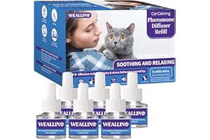 WEALLIN 6 Pack Cat Calming Diffuser Refills - Cat Pheromones Calming Diffuser Refill Relieve Anxiety & Stress 6 Month Supply, Cat Pheromone Diffuser Refills (Fits All Common Diffuser Heads)