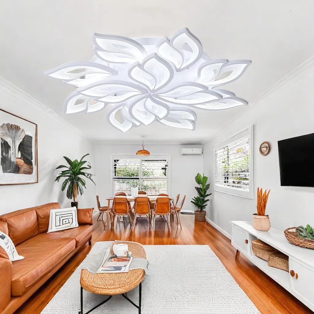 Photo 1 of RUTAIDYE Modern LED Ceiling Light Fixture Flush Mount Chandelier Ceiling Lapm with 12-Leaf Dimmable Remote Control Ceiling Lights for Living Room Dining Room Bedroom