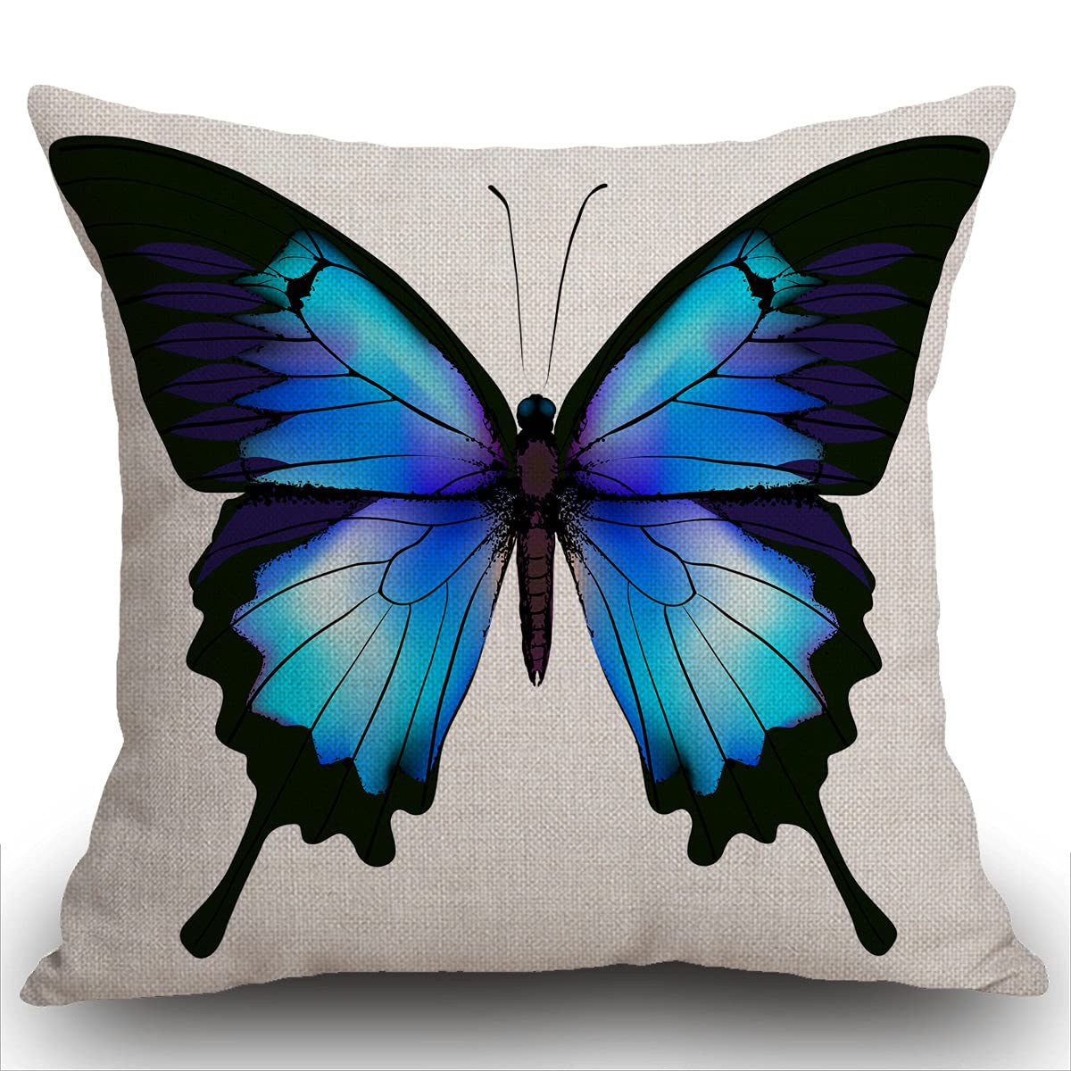 Smooffly Animal Cushion Covers, Azure Butterfly Biology Spring Animal Wildlife Farmhouse Pattern Cotton Linen Decorative Throw Pillow Covers Pillow Cases for Sofa 18x18 inches 45X45CM