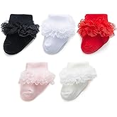 Baby Girl Socks Eyelet Triple Lace Ruffle Socks Turn Cuff Socks 2/3/5 Pairs Ankle Dress Sock for Newborn Infant Toddler