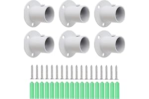 Shonmogar Closet Rod Bracket 6 Pack Heavy Duty Closet Rod Holders with Screws, Stainless Steel Closet Rod End Support Bracket for Wardrobe Curtain Shower White Closet Pole Holder for 1 Inch Rod