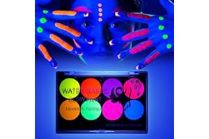 AUSBOND "Neon UV Blacklight Glow Face & Body Paint - 8 Bright Fluorescent Colors, Water-Activated Eyeliner - Glow-in-the-Dark Halloween & Rave Makeup - Washable, Water-Based for Kids & Adults"