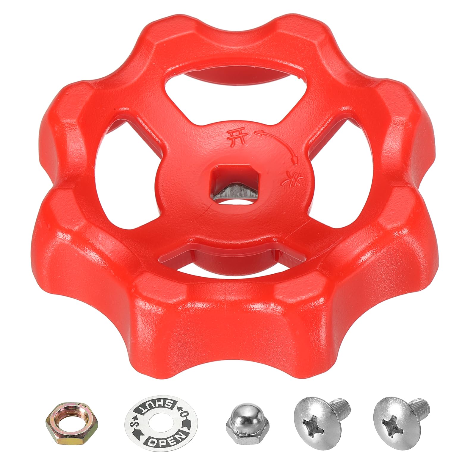 PATIKIL Outside Faucet Handle Square Stem Hole 8x8mm, ABS Round Wheel Faucet Handles Replacement Water Spigot Handle with Screws Spacer, Red