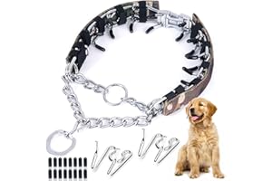 RELUX Adjustable Dog Training Pinch Collar with Quick Release Buckle, Prong Training Collar for Dogs for Small Medium Large Dogs, Extra Link and Caps, Camouflage, L