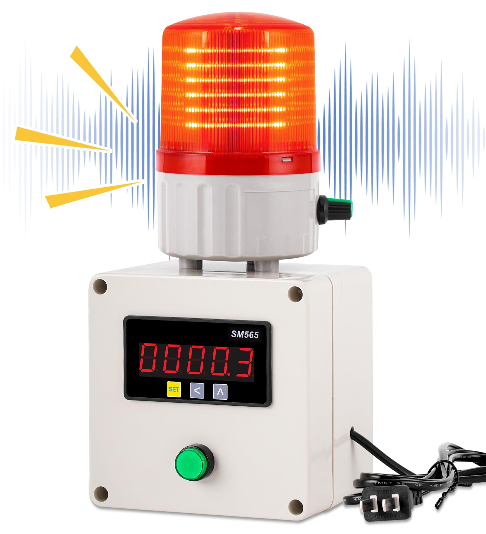 Saladulce Industrial Cycle Timing Siren Alarm 0-105dB Single Sound and Light Alarm with Timer (AC110V, Green, 1 Unit)