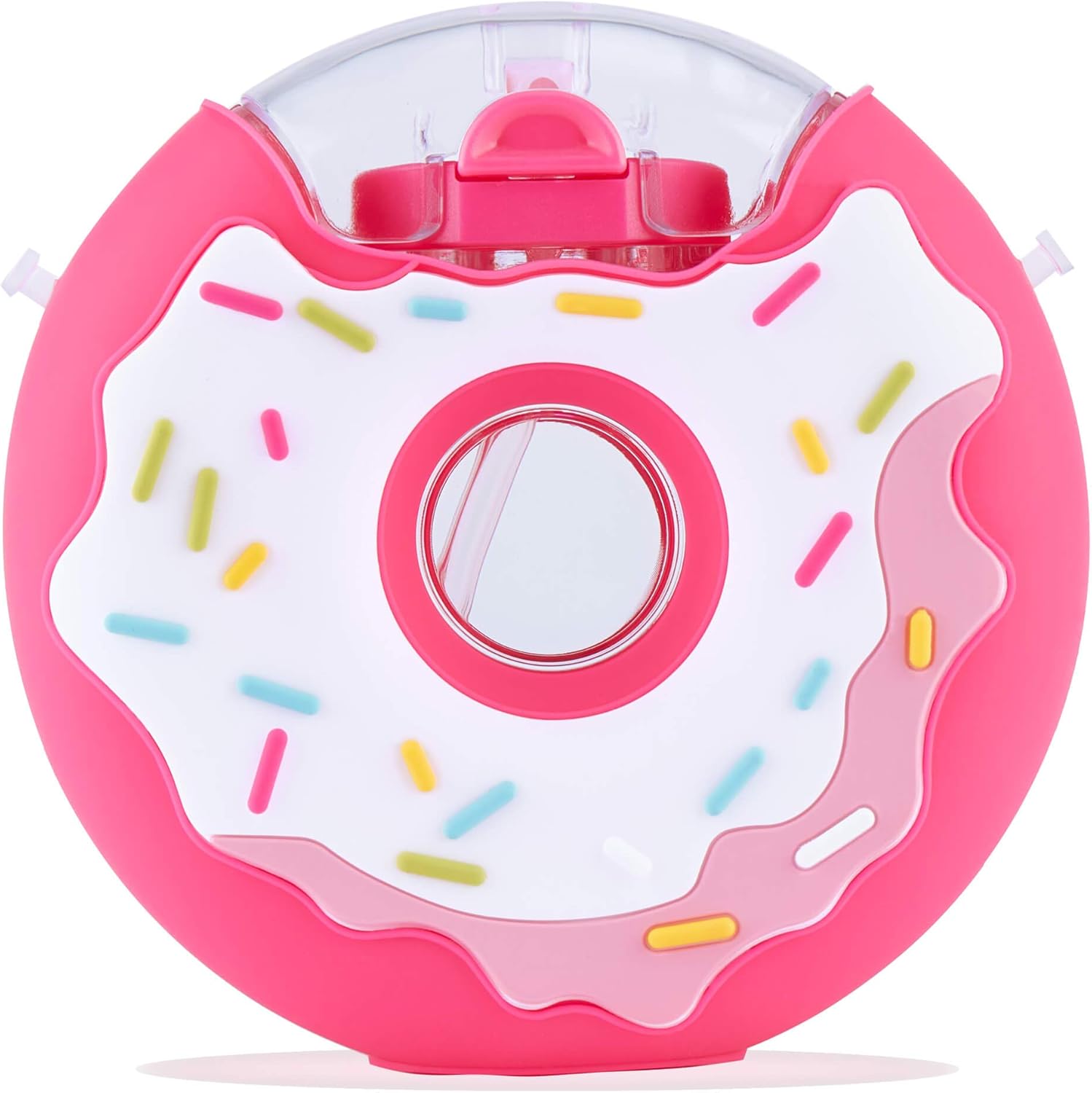 LUNAMOO Donut Water Bottle with Straw for Kids,BPA Free Tritan Spillproof Toddler Drink Bottle with Shoulder Strap for Outdoor and School 13oz