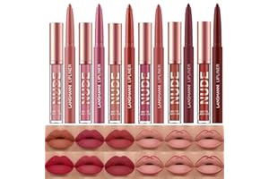 LANGMANNI 6 Matte Lipstick with 6 Lipliners Durable Makeup Set,Long-Lasting Non-Stick Cup Not Fade Waterproof Pigmented Velvet Lipgloss Kit Beauty Cosmetics Makeup Gift for Girls (#A)