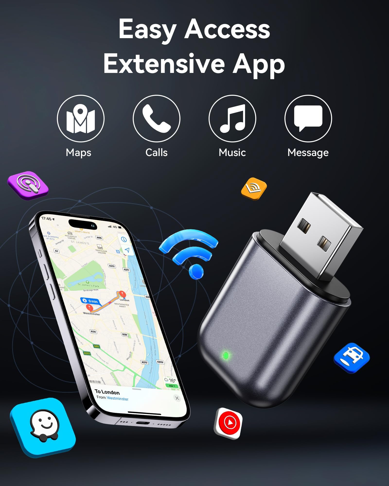 Burnt Sugar Wireless Carplay Adapter for iPhone Newly Upgraded, Ultra-Mini USB Design for Apple Car Play Dongle Convert Wired to Wireless, Stable Connect Plug & Play for iOS 10+ & Car from 2016+(Gray)