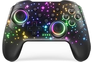 VOYEE Switch Controller Compatible with Switch/Lite/OLED/PC Windows/iOS/Android, 1000mAh Programmable Wireless Switch Pro Controller with Cool RGB Star Light One Key Pairing Wake Up Turbo Motion Vibration