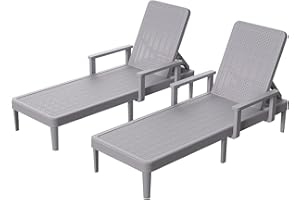 HOMSHADE Chaise Lounge Chair Outdoor Set of 2-5 Position Adjustable Backrest, Armrest, Waterproof, 300lbs Weight Capacity for Pool, Resin, Light Grey