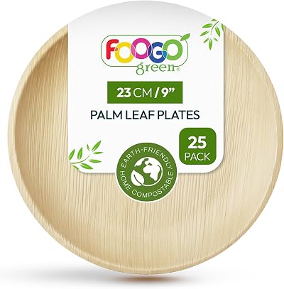 FOOGO Green 25pcs Palm Leaf Plates 9 Inch Eco Biodegradable Compostable