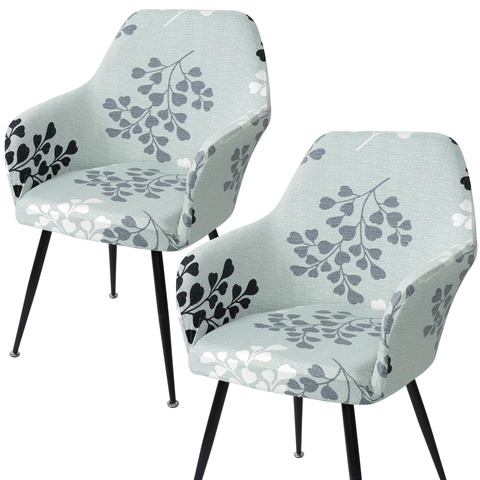 MEIVINES Chair Covers High Stretch Set of 2 Dining Chair Covers with Armrest Office Chair Cover Removable Chair Seat Covers for Dining Room Living Room Kitchen Hotel (Green, 2PCS)