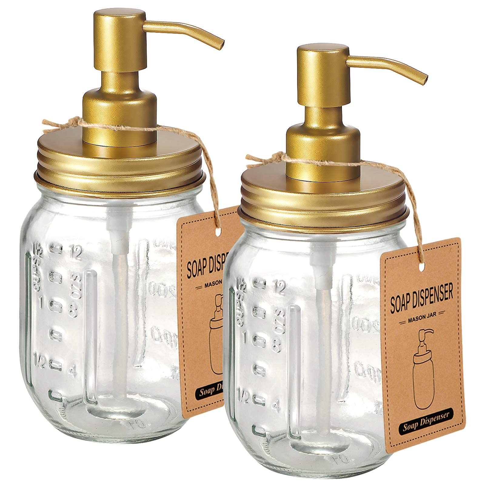 Photo 1 of (MISSING TUBES) Amolliar Mason Jar Liquid Soap Dispenser -Rustproof Stainless Steel Farmhouse Decor for Bathroom Vanities,Kitchen Sink/ Liquid Soap Pumps for Hand Soap,Dish Soap,Lotions/Golden -2 Pack