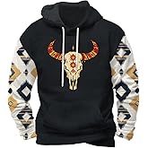 Zhyaj Classic Graphic Print Hooded Sweatshirt for Men Casual Drop Shoulder Long Sleeve Hoodie Loose Fit Ribbed Cuffs Fashion Pullover for Fall