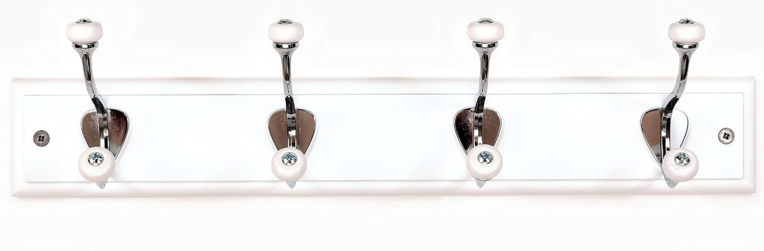keypak 4-Hook Wall-Mounted Coat Rack, 45cm, White Board, Ceramic Tip Coat Hooks, Fixings Included - Image 3