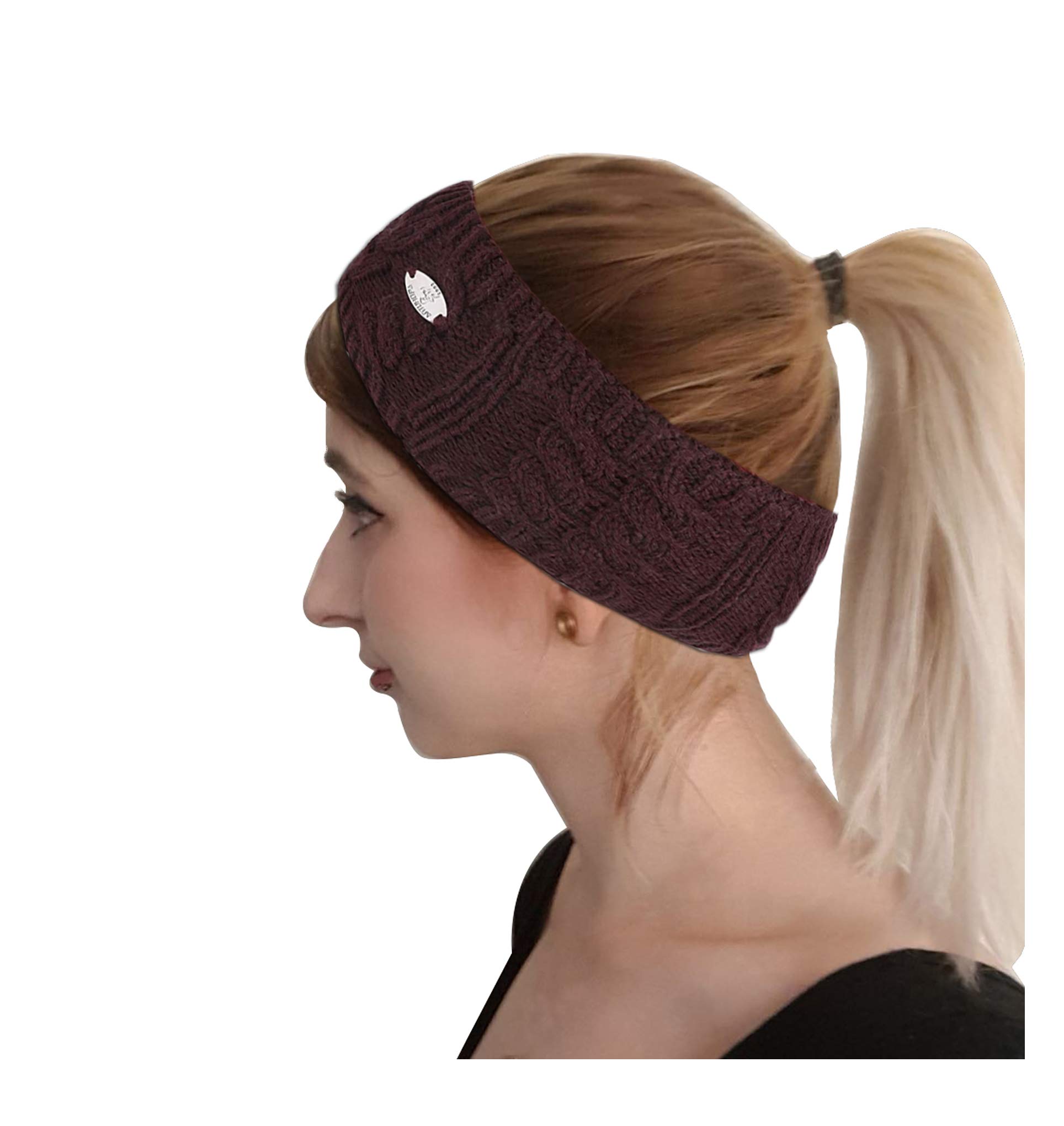AnJuHoPa Women Headband Knitted Ear Warmer for Women Teens Winter Headband Burgundy