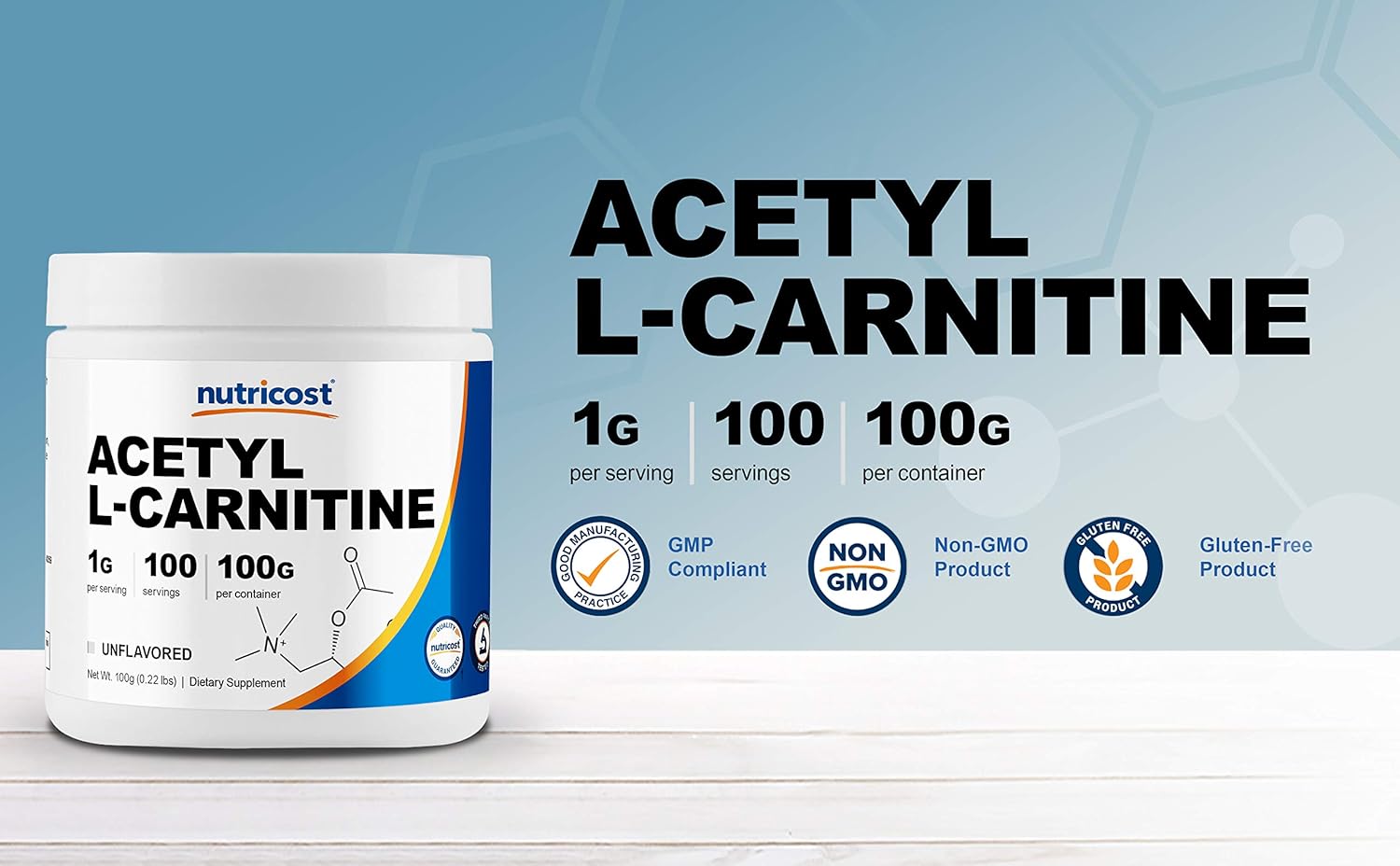 Nutricost Acetyl L-Carnitine (ALCAR) 100 GMS - 1000mg Per Serving - High Quality Acetyl L-Carnitine Powder: Health & Personal Care
