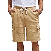 WICUSION Men's Cargo Shorts Relaxed Fit Drawstring Elastic Waist Stretch Cotton Casual Shorts with 6 Pockets