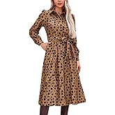 YEXPINE Women's Corduroy Maxi Dress Long Sleeve Cord Button Down Fall Shirt Long Dress with Belt
