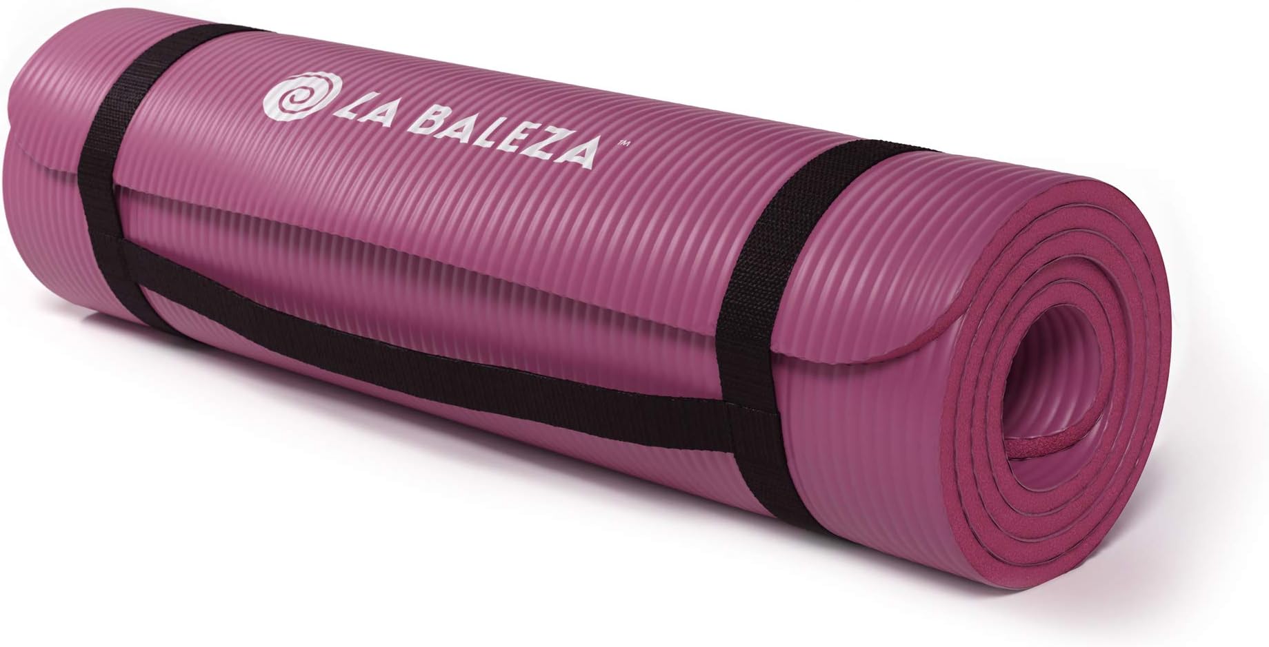 La Baleza Yoga Mat, 3/8 Inch ExtraThick Exercise Mat for Yoga, Pilates and Personal Fitness, Ridged Rubber Surface for Non-Slip Grip, Includes Carrying Travel Strap, Multiple Colors
