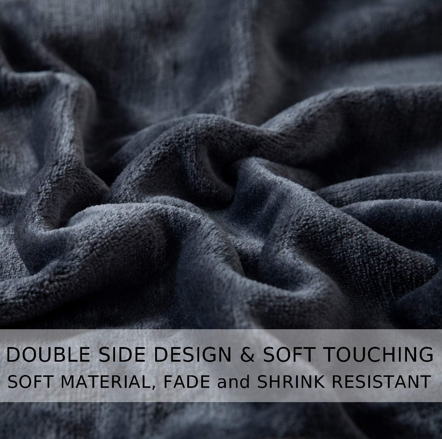 HOZY Fleece Blanket 350GSM Super Soft Fluffy Solid - No Static Throws for Double Bed/Large Sofa- Dark Grey 220 x 240cm - Image 4