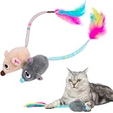 Catify Interactive Cat Toy - Squeaking Mice Set, Beige &amp; Gray | Catnip Infused, Tap to Activate Squeaks, Soft, For Indoor Kittens &amp; Cats, Independent Play, Attaches to Wand, Pack of 2