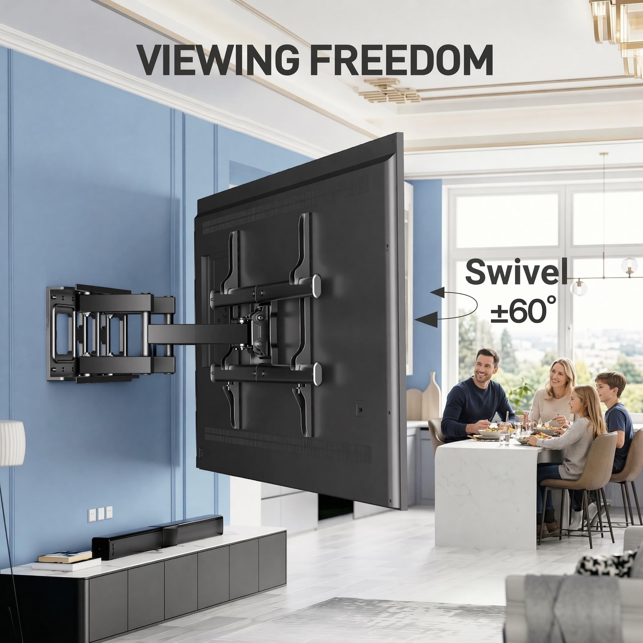 PERLESMITH TV Wandhalterung, für 37-85 Zoll Fernseher bis zu 60 kg, Schwenkbar Neigbar TV Halterung 55 65 Zoll, Wandhalterung Fernseher Max. VESA 600x400 mm 3