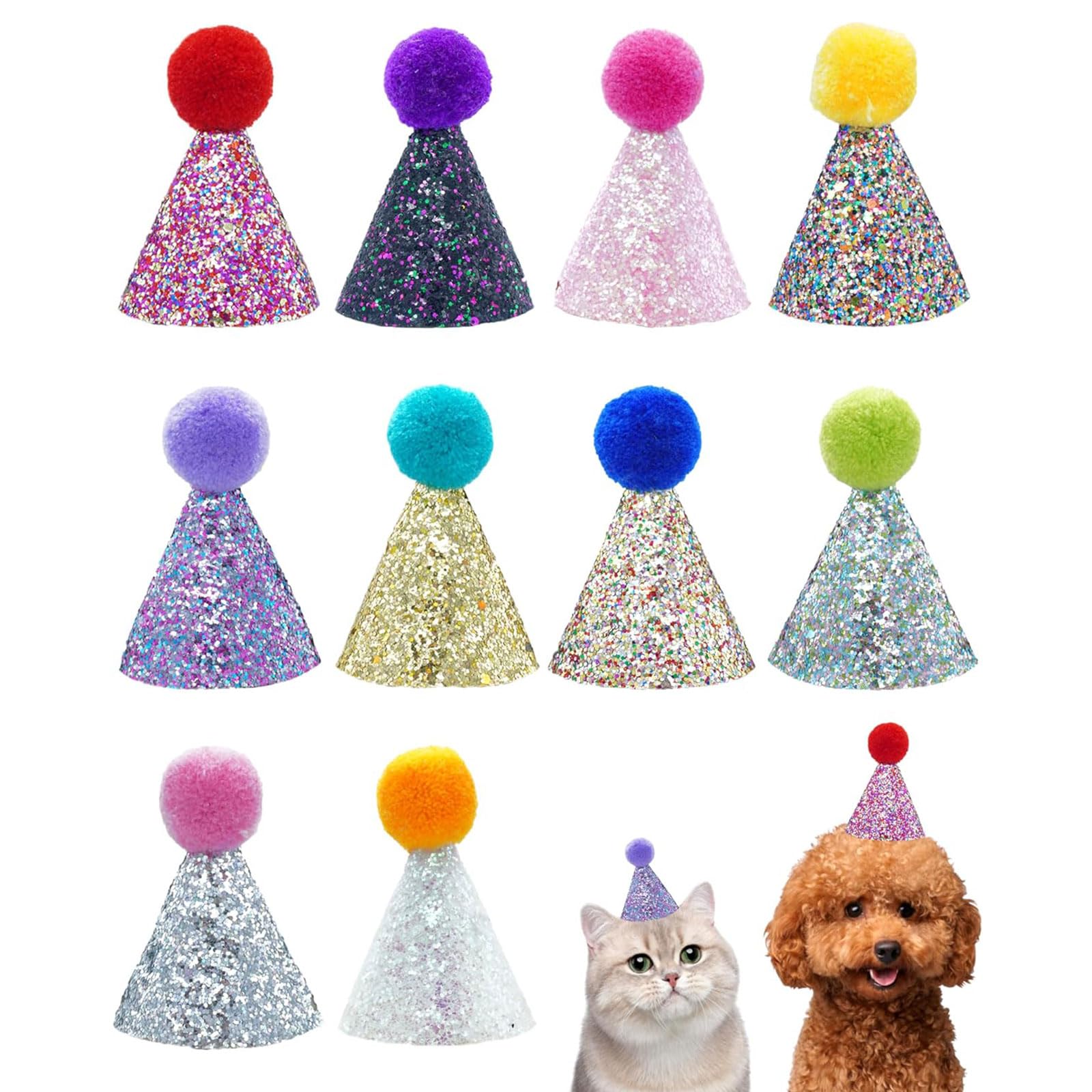 Muorruo 10-Piece Mini Party Hats for Small Pets, Multi-colored, Leather-like, Adjustable, Safe, Festive Design