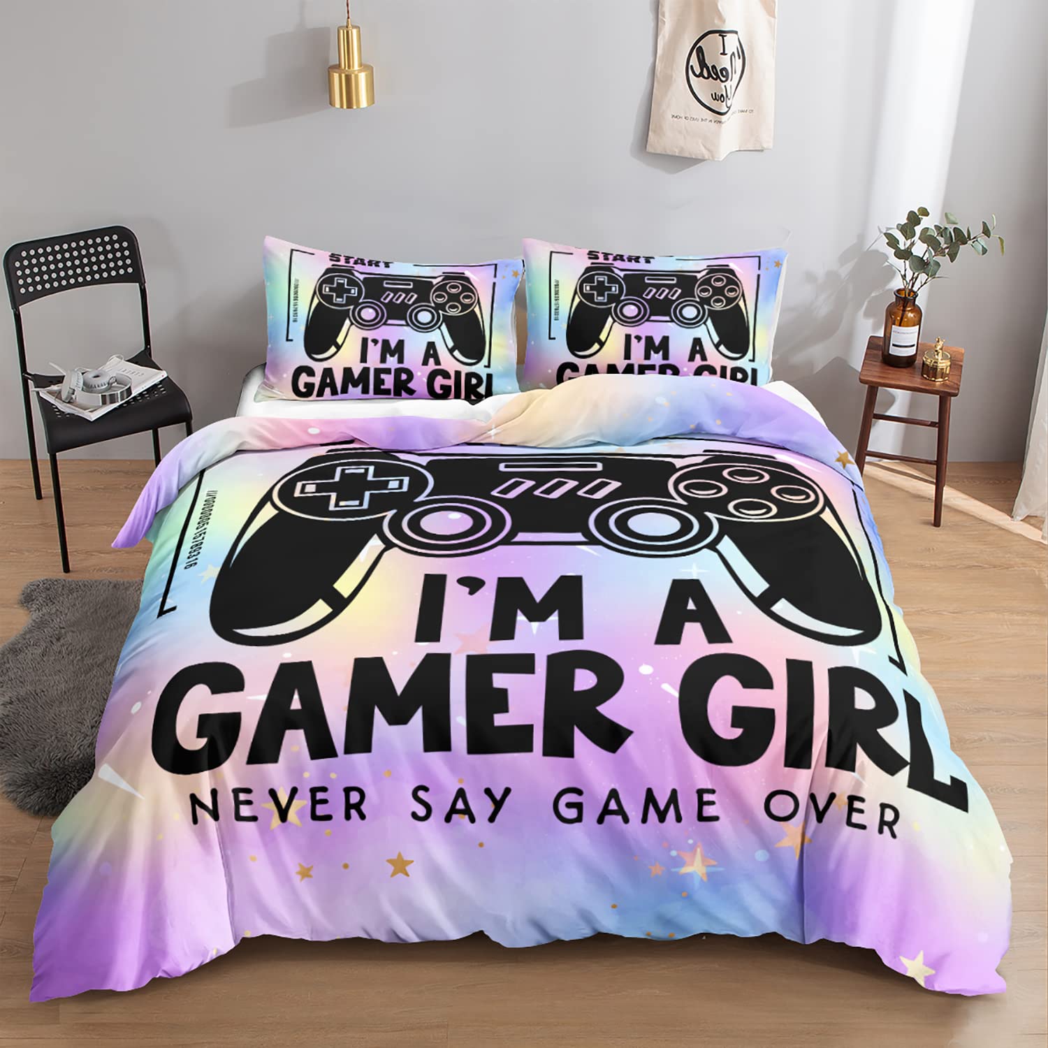 HOSIMA Gamer Console Duvet Cover Bedding Set for Girls,Cartoon Game Console Pattern Video Game Themed Gamepad Colorful Print Comforter Cover with 2 Pillowcases(Game Console King) — image 1