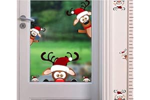 TOARTi Christmas Reindeer Wall Decal,Lovely Christmas Wall Sticker for Kids Room Decoration,Adorable Window Cling Decal,Christmas Home Decals (9 pcs)
