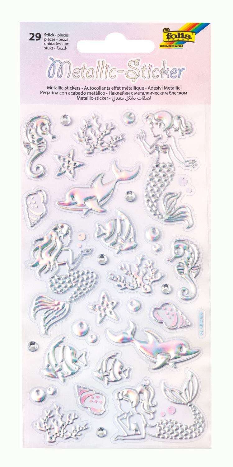 folia 19604 Metallic Sticker IV with Mermaid and Underwater Motifs, Pack of 29, Ideal for Decorating Greeting Cards, Crafts and Scrapbooking