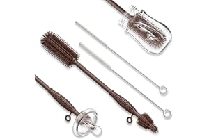 Wqzlyg Silicone Baby Bottle Brush and Straw Cleaner Brush Set, All-Round Cleaning Long Water Bottle Brushes, Reusable Silicone Cleaning Brush and Dish Brush, Hangable Cup Brush (Brown+Rock White)