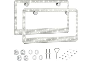 Einesin Bling Rhinestone Car License Plate Frames - Diamond Bedazzled Handcrafted Stainless Steel - Bedazzled Sparkly Caps fo