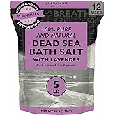 Aromasong Pure Dead Sea Salt for Soaking with 100% Natural Lavender, 5 LB - Spa Bath Salt Fine Grain - Body Wash Scrub - Soak for Women & Men- Bulk Resealable Pack (Packaging May Vary)