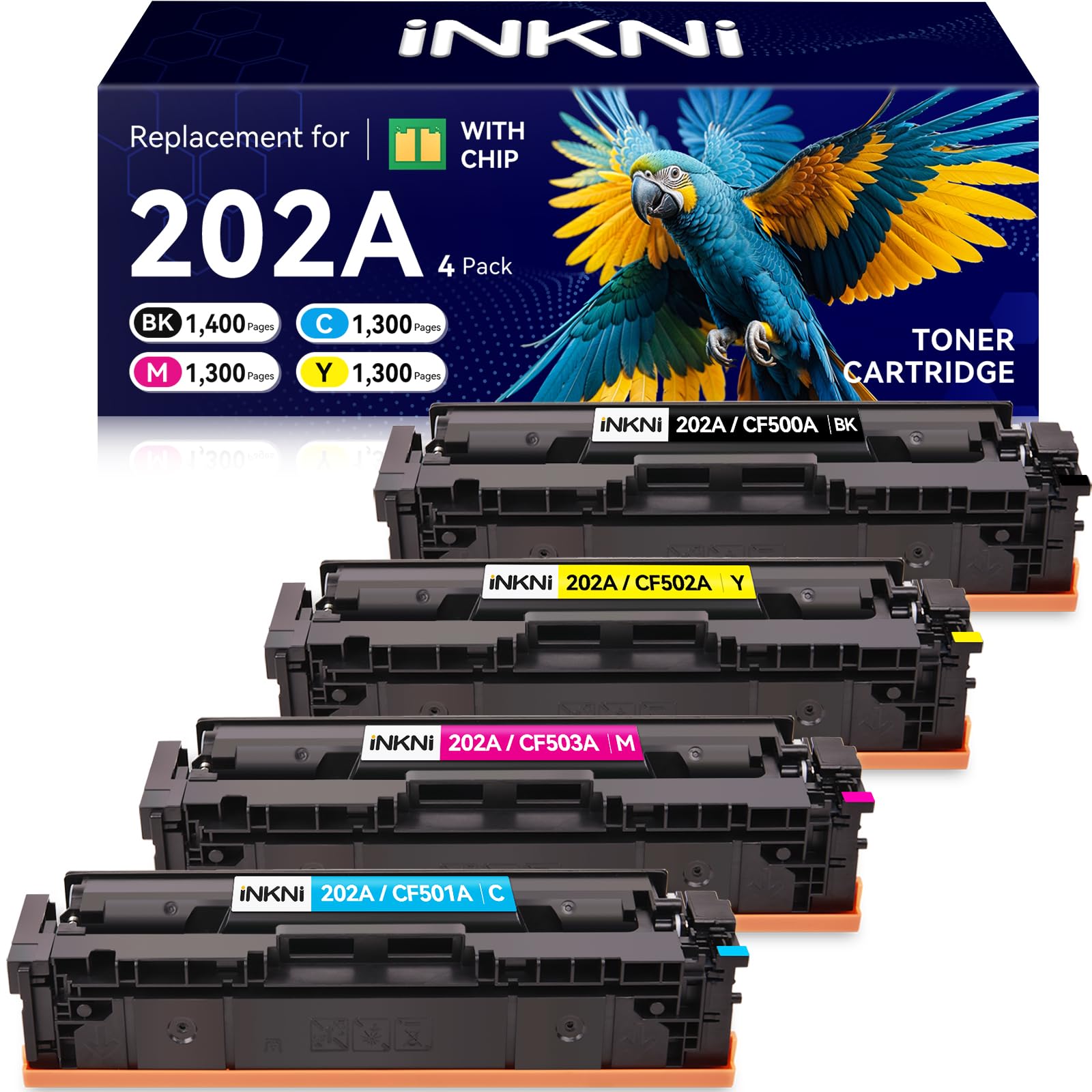 Photo 1 of 202A Toner Cartridges 4-Pack CF500A - Compatible Replacement for HP 202A 202X for Color Laserjet Pro MFP M281fdw M254dw M281fdn M281cdw M280nw M254dn M254nw Toner Cartridge CF500A CF500X (with Chip)